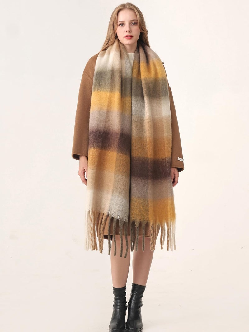 HOTIAN Women's Large Scarf Colorful Chunky Plaid Scarves Soft Winter Thick Tassel Warm Wrap Shawl - Image 5