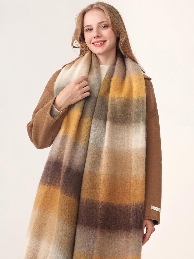 HOTIAN Women's Large Scarf Colorful Chunky Plaid Scarves Soft Winter Thick Tassel Warm Wrap Shawl - Image 2