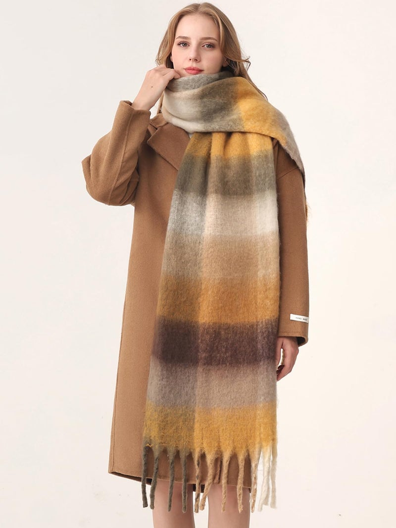 HOTIAN Women's Large Scarf Colorful Chunky Plaid Scarves Soft Winter Thick Tassel Warm Wrap Shawl - Image 3