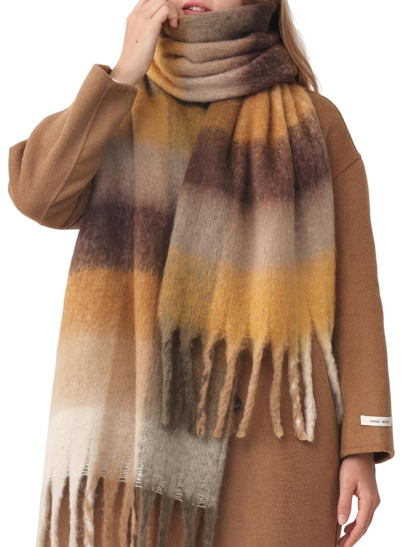 HOTIAN Women's Large Scarf Colorful Chunky Plaid Scarves Soft Winter Thick Tassel Warm Wrap Shawl - Image 1