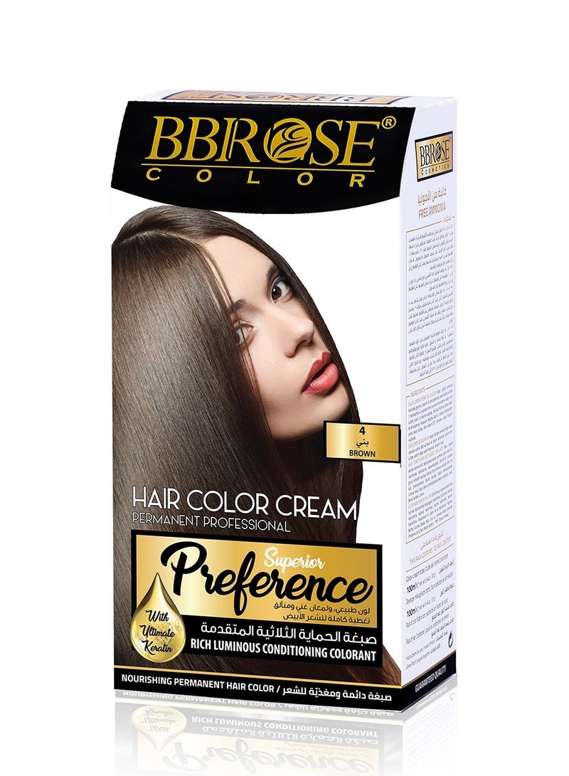 BBROSE Hair Color Cream Professional Preference Ash Blonde  4 Brown -Luminous Conditioning Colorant 100ml - Image 1