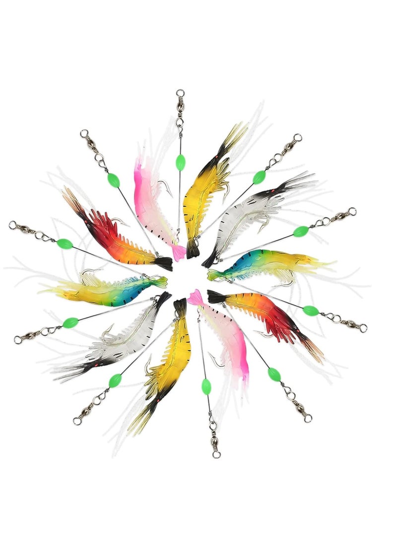 KASTWAVE 10 pcs Soft Luminous Shrimp Lure Set, Premium Soft Shrimp Fishing Tackle with Luminous Sharp Hooks, for Freshwater Saltwater Bass Trout Catfish Salmon - Image 2