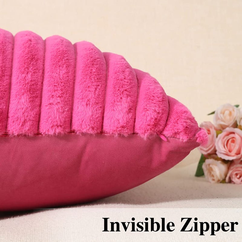 Soleebee Set of 2 Throw Pillow Covers Soft Cozy Velvet Pillowcase Faux Rabbit Fur Cover for Couch Sofa Bed Chair Home Decorative Pillows Cover (18x18 Inch  HOT Pink) - Image 3