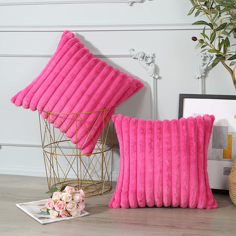 Soleebee Set of 2 Throw Pillow Covers Soft Cozy Velvet Pillowcase Faux Rabbit Fur Cover for Couch Sofa Bed Chair Home Decorative Pillows Cover (18x18 Inch  HOT Pink) - Image 5