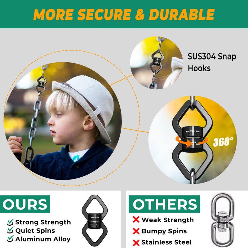 Trobing Swing Swivel, 30KN Rotational Safety Device, 360° Rotator with Hanging Accessory for Aerial Yoga, Hanging Hammock, Web Tree Swing, Swing Spinner and Rock Climbing, Indoor and Outdoor - Image 3
