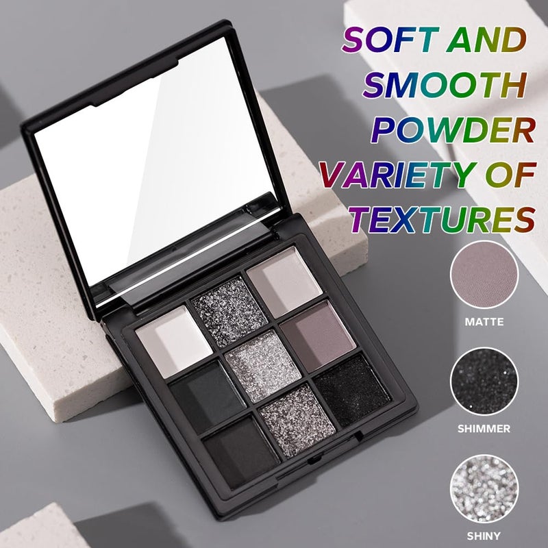 BAISEN DIARY 9 Color Smokey Eyeshadow Palette - Highly Pigmented Matte & Glitter Shades, Long-Lasting, Waterproof & Blendable, Black Silver Gray Eyeshadow Set for Sultry Glam (Reversal Star Smokey) - Image 4