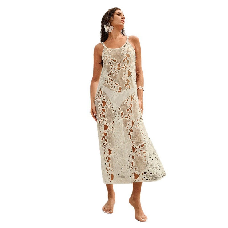 Sheer Hollow Out Beach Cover Up Bikini Sarong Dress - Image 5