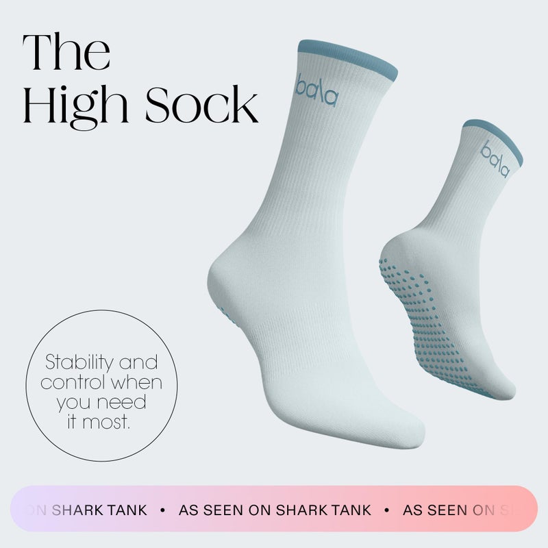 Bala High Sock with Grips, Medium - Classic Crew Slip-Free High Socks Designed for Yoga, Pilates, Barre & Home Workouts - Lightweight, Non-Slip Silicone Dotted Soles â€“ Sea - Image 2