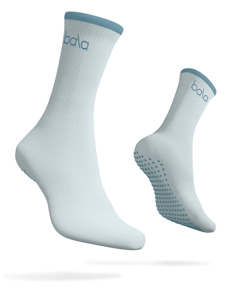 Bala High Sock with Grips, Medium - Classic Crew Slip-Free High Socks Designed for Yoga, Pilates, Barre & Home Workouts - Lightweight, Non-Slip Silicone Dotted Soles â€“ Sea - Image 1