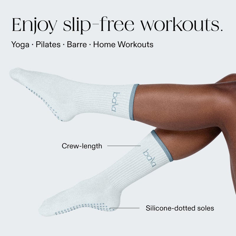 Bala High Sock with Grips, Medium - Classic Crew Slip-Free High Socks Designed for Yoga, Pilates, Barre & Home Workouts - Lightweight, Non-Slip Silicone Dotted Soles â€“ Sea - Image 3