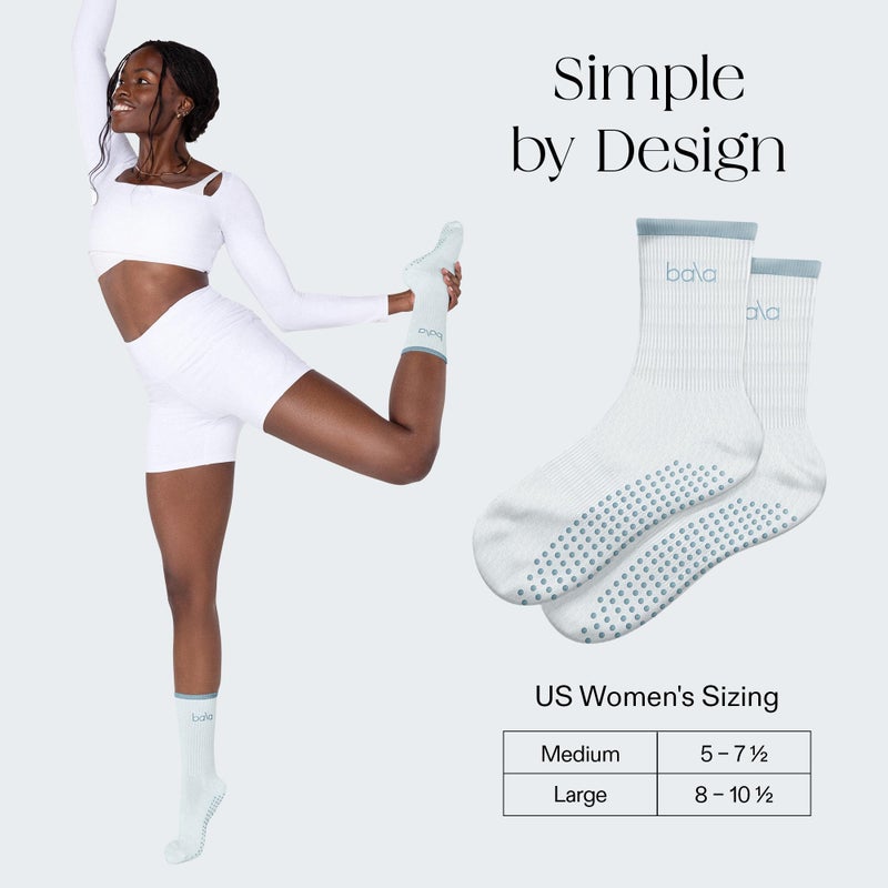 Bala High Sock with Grips, Medium - Classic Crew Slip-Free High Socks Designed for Yoga, Pilates, Barre & Home Workouts - Lightweight, Non-Slip Silicone Dotted Soles â€“ Sea - Image 4
