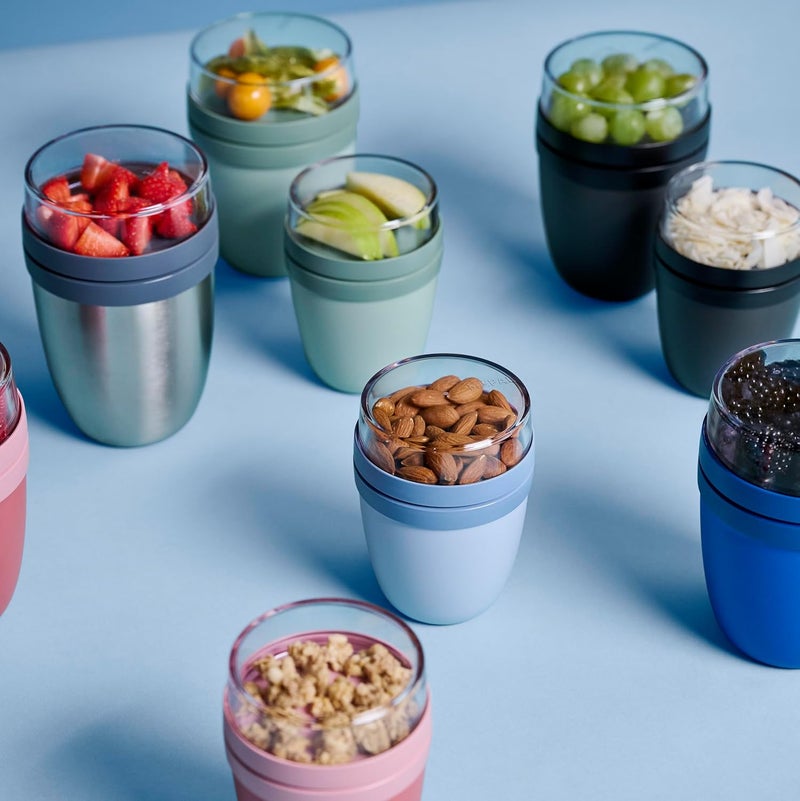 Mepal – Lunchpot Ellipse – Practical Yoghurt Cup & Muesli Cup – Separate Compartments for Yoghurt & Muesli - Suitable for Freezer, Microwave & Dishwasher – 500 ml + 200 ml – Nordic Blue - Image 3