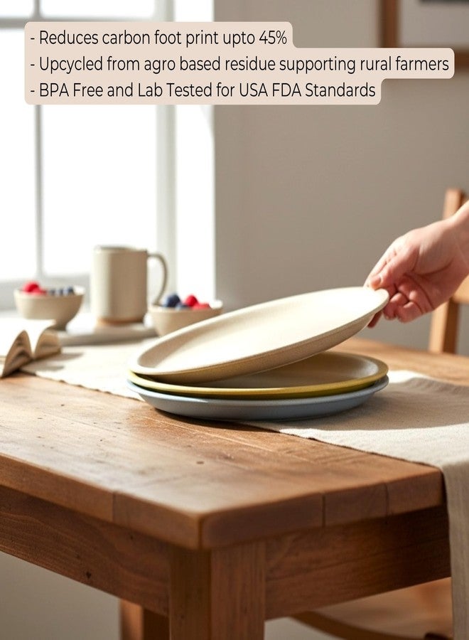 Mahaware Ecohome 10 Inch Dinner Plates Set of 4 | Rice Husk & Bamboo Fibre Plates | Unbreakable, Durable, Microwave & Oven Safe | Multicolour Dinner Plates for Kitchen & Dining - Image 2