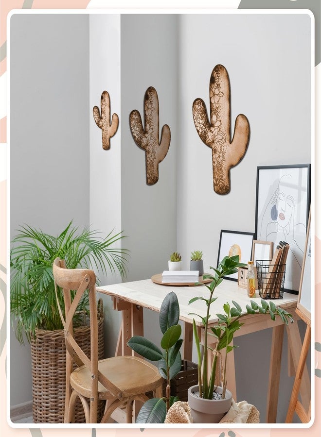 Vercraft 3 Pieces Aztec Cactus Wall Decor Vintage Hanging Western Wall Decor for Home Rustic Flower Pattern Southwest Farmhouse Wooden Cactus Sign for Living Room Bedroom Kitchen Office(Elegant Style) - Image 4