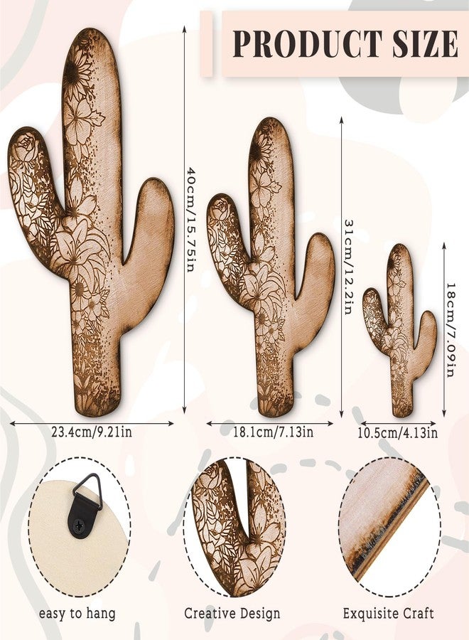 Vercraft 3 Pieces Aztec Cactus Wall Decor Vintage Hanging Western Wall Decor for Home Rustic Flower Pattern Southwest Farmhouse Wooden Cactus Sign for Living Room Bedroom Kitchen Office(Elegant Style) - Image 2