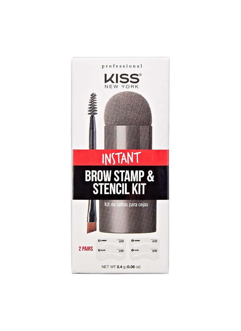 kiss new york Professional Instant Brow Stamp and Stencil Kit Powder Stamp Eyebrow Shaping Kit Black Brown 