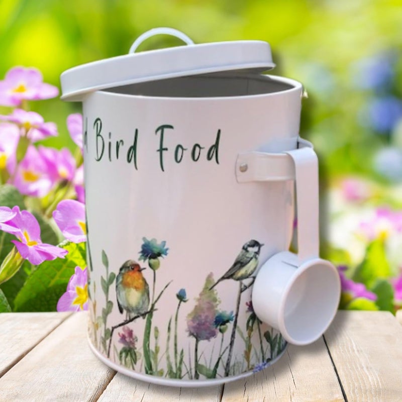 Evanmore Wild Bird Food Storage Tin Garden Birds Seed Feed Metal Container 4L (2kg) Canister With Scoop Handle Gift Box Bird Seed Storage Tin - Image 3