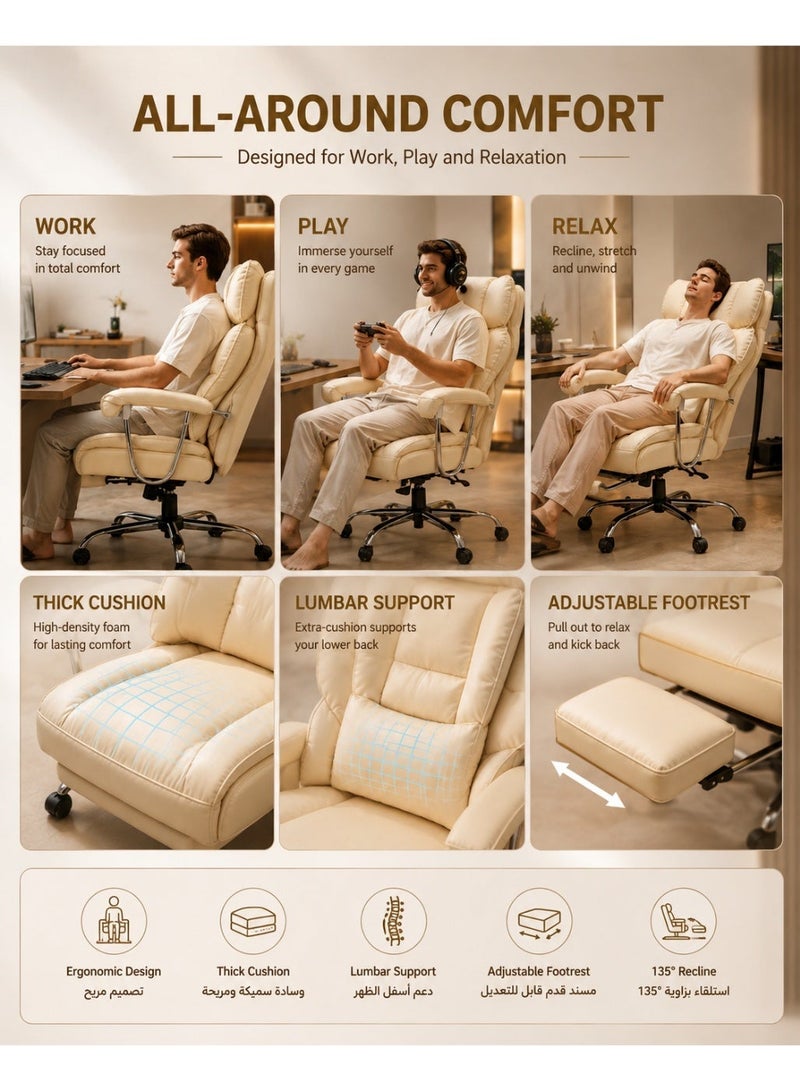 Upseller Premium High-Back Ergonomic Gaming Chair with Adjustable Height, Reclining Backrest, Footrest, Lumbar and Head Support, Plush PU Leather Comfort, 360° Swivel, 180kg Weight Capacity - Image 2