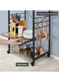 Chulovs Kitchen Bakers Rack, Coffee Bar Table 4 Tiers, Kitchen Microwave Stand with 6 S-shaped Hooks, Kitchen Storage Shelf Rack for Spices, Pots and Pans, no wheels  - Image 4