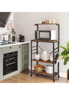 Chulovs Kitchen Bakers Rack, Coffee Bar Table 4 Tiers, Kitchen Microwave Stand with 6 S-shaped Hooks, Kitchen Storage Shelf Rack for Spices, Pots and Pans, no wheels  - Image 3