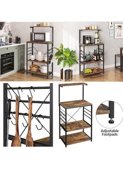 Chulovs Kitchen Bakers Rack, Coffee Bar Table 4 Tiers, Kitchen Microwave Stand with 6 S-shaped Hooks, Kitchen Storage Shelf Rack for Spices, Pots and Pans, no wheels  - Image 5