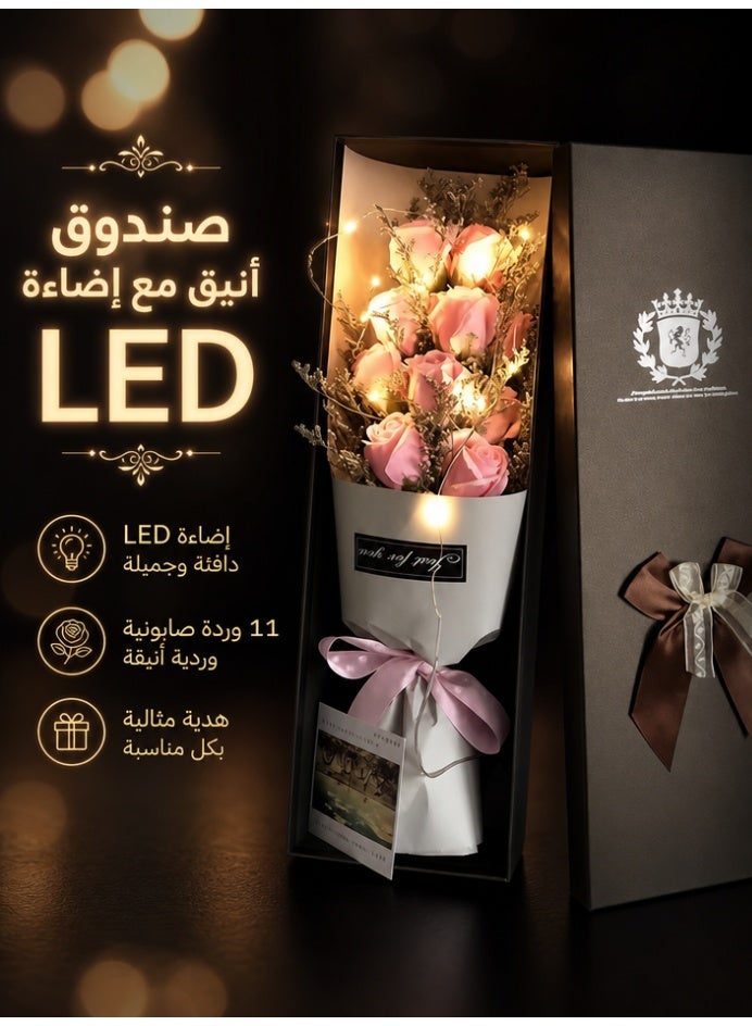 uoobox Rose Soap Flower Gift Box, 11pcs Everlasting Artificial Flowers with LED String Lights & Greeting Card, Multi-Purpose Soap Petals, Suitable for Eid al-Fitr/Eid al-Adha/Birthday/Mother's Day - Image 2