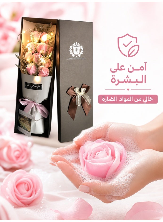 uoobox Rose Soap Flower Gift Box, 11pcs Everlasting Artificial Flowers with LED String Lights & Greeting Card, Multi-Purpose Soap Petals, Suitable for Eid al-Fitr/Eid al-Adha/Birthday/Mother's Day - Image 3