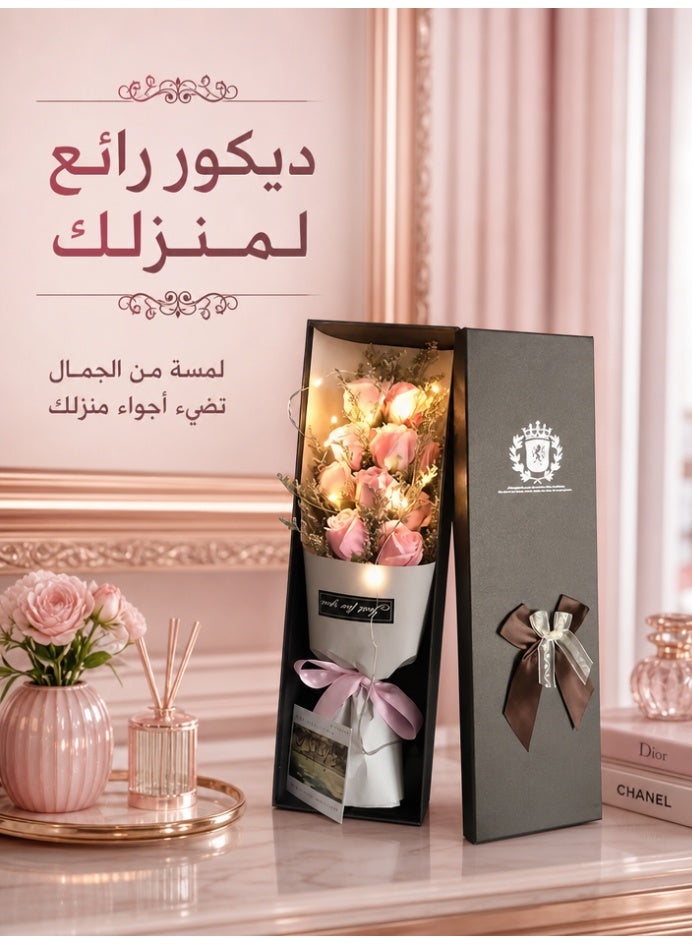 uoobox Rose Soap Flower Gift Box, 11pcs Everlasting Artificial Flowers with LED String Lights & Greeting Card, Multi-Purpose Soap Petals, Suitable for Eid al-Fitr/Eid al-Adha/Birthday/Mother's Day - Image 4