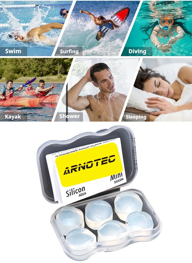 ARNOTEC Silicone Ear Plugs - Re-Washable Soft Moldable Noise Reducing Waterproof Ear Plugs for Sleeping, Swimming, Traveling and Studying, Reusable and Comfortable, 6 Pairs with Storage Box  - Image 1