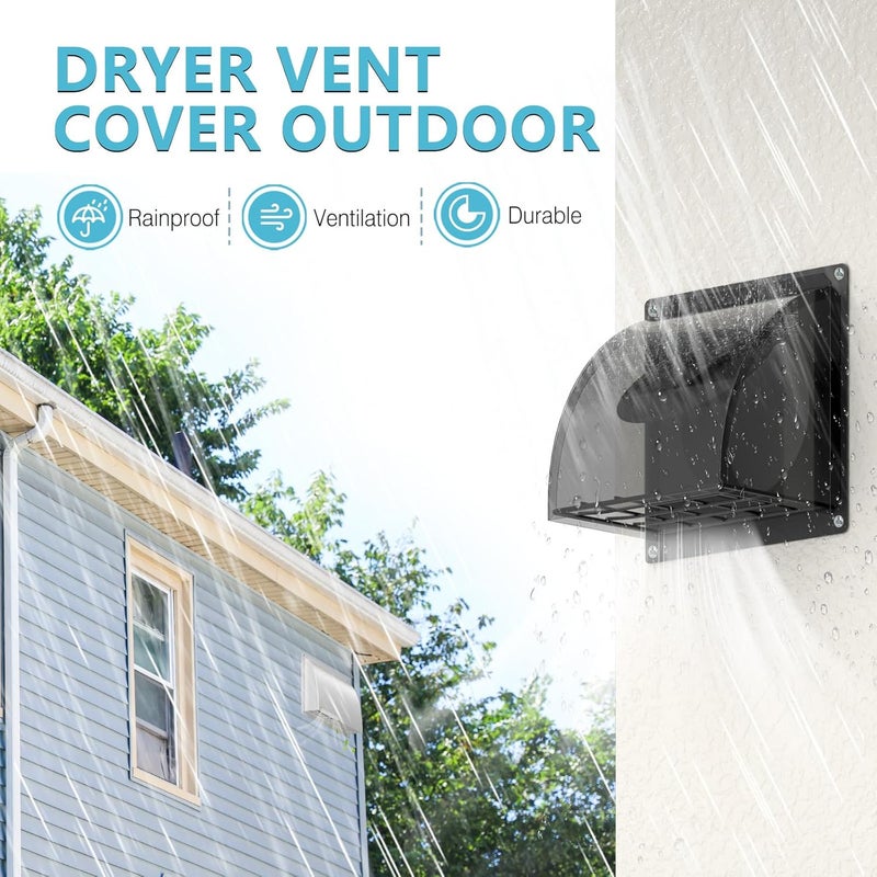 HG Power 6 Inch Exhaust Vent Cover, HG Power Metal Dryer Vent Cover with Removable Screen & Non-Return Flap (Black) - Image 2