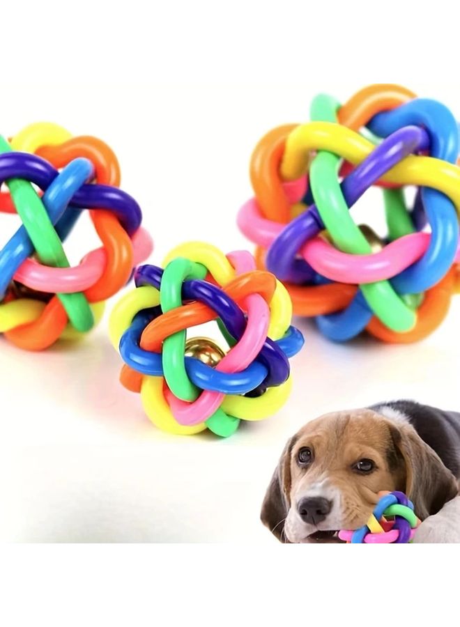 Geometric Rubber Knotted Ball With Bell Interactive Chew Toy For Dogs Cats 1pc - Image 3