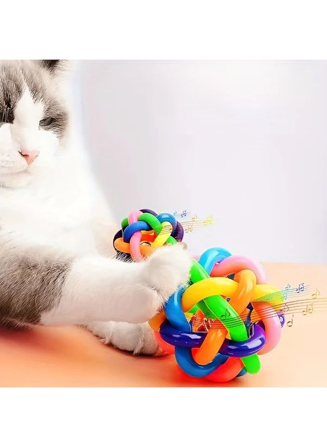 Geometric Rubber Knotted Ball With Bell Interactive Chew Toy For Dogs Cats 1pc - Image 1