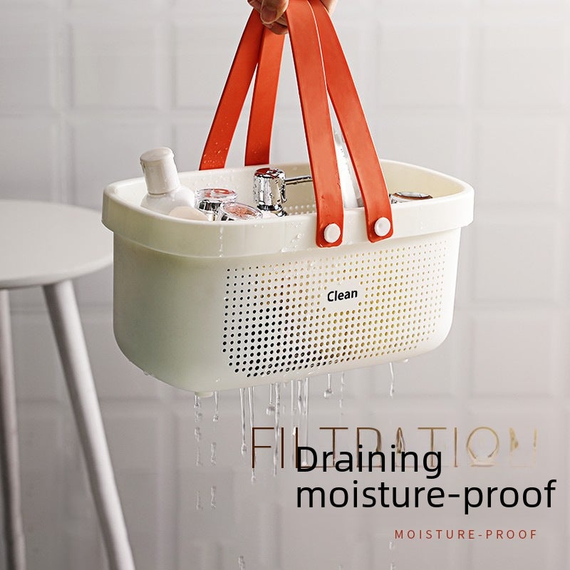 Portable storage bath basket storage basket bathroom wash bath basket hollow large bath basket plastic bath basket(Small size-pink) - Image 4