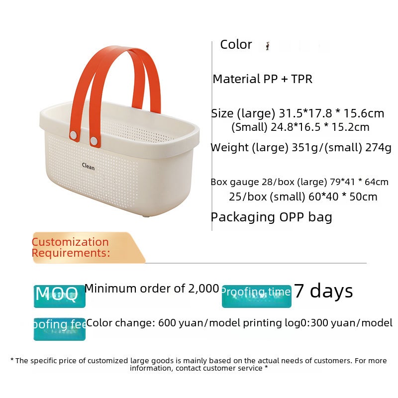 Portable storage bath basket storage basket bathroom wash bath basket hollow large bath basket plastic bath basket(Small size-pink) - Image 3