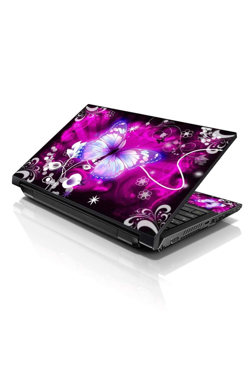 LSS Laptop 17-17.3" Skin with Colorful Purple Butterfly Pattern for HP Dell Lenovo Apple Asus Acer Compaq - Fits 16.5" 17" 17.3" 18.4" 19" (2 Wrist Pads Free) - Image 1