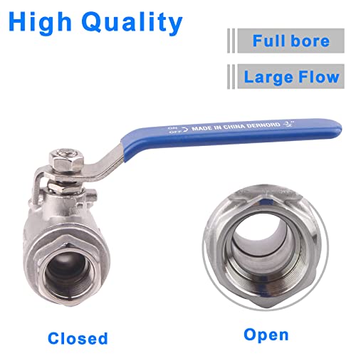 DERNORD Full Port Ball Valve Stainless Steel 304 Heavy Duty for Water, Oil, and Gas with Blue Locking Handles (1/2" NPT) - Image 3