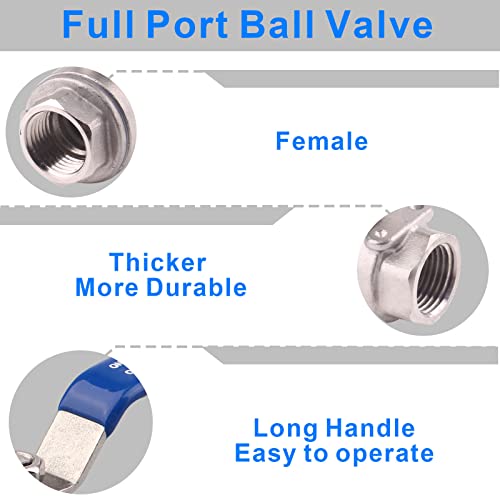 DERNORD Full Port Ball Valve Stainless Steel 304 Heavy Duty for Water, Oil, and Gas with Blue Locking Handles (1/2" NPT) - Image 4
