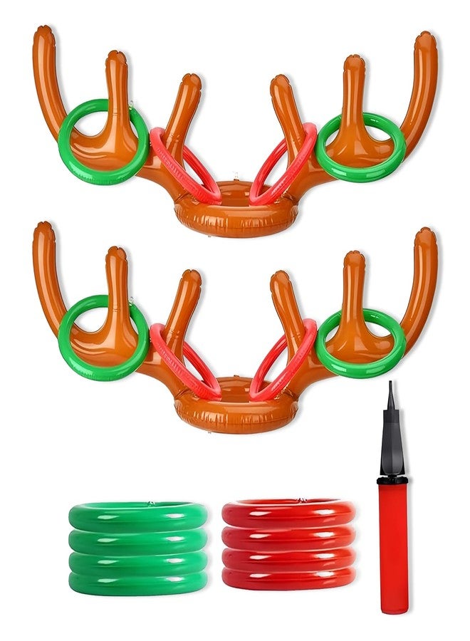 Gyonwt 2PCS Inflatable Antler Ring Games,Inflatable Reindeer Antler Ring Toss Game, Christmas Party Antler Hat Games for Family(2 Antlers 8 Rings 1 Air Pump) - Image 1