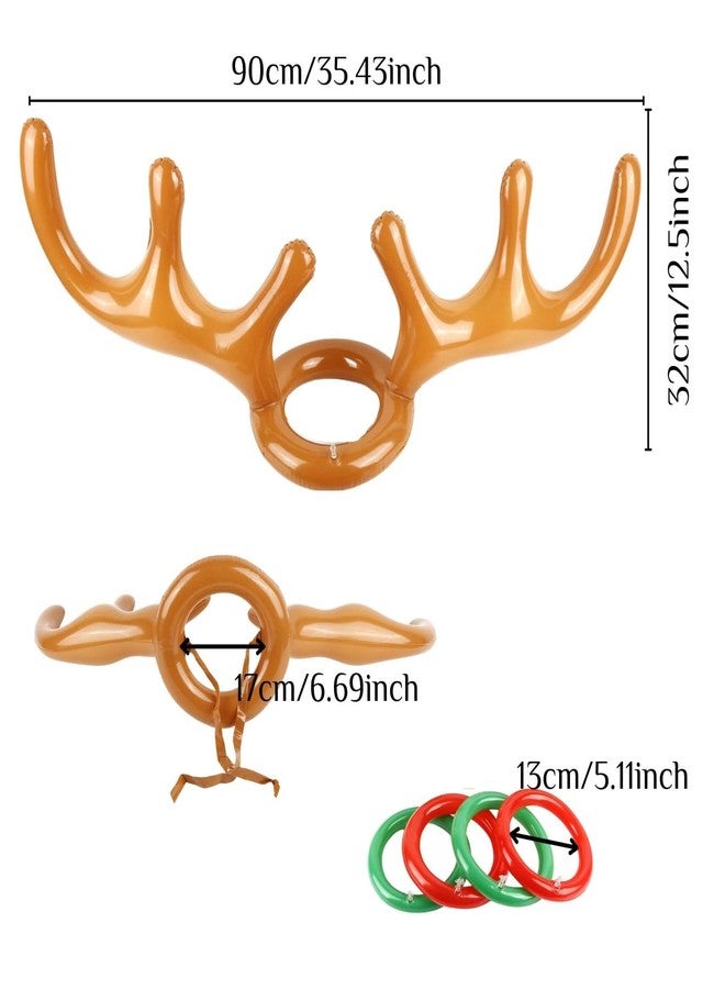 Gyonwt 2PCS Inflatable Antler Ring Games,Inflatable Reindeer Antler Ring Toss Game, Christmas Party Antler Hat Games for Family(2 Antlers 8 Rings 1 Air Pump) - Image 3