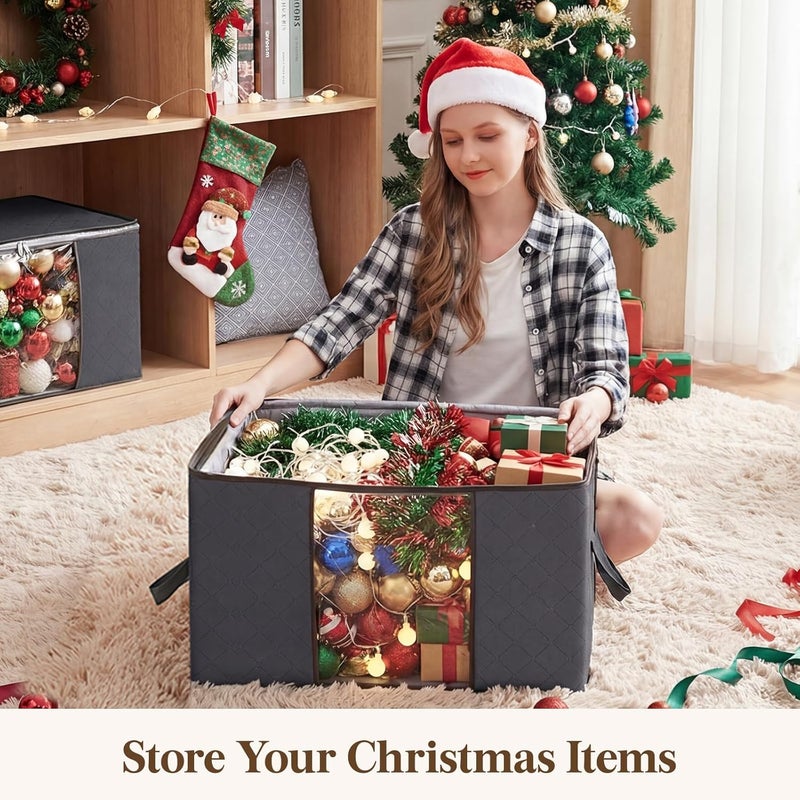 large capacity clothes storage bag organizer with reinforced handle thick fabric for comforters, blankets, bedding, foldable with sturdy zipper, clear window, 3 pack, 90l, assorted colors - Image 2