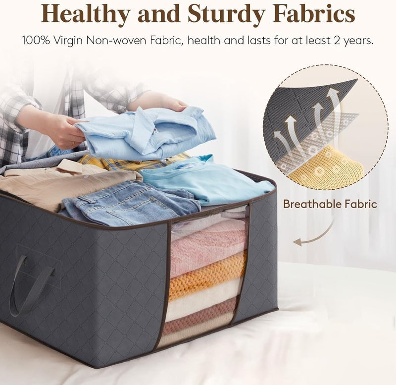 large capacity clothes storage bag organizer with reinforced handle thick fabric for comforters, blankets, bedding, foldable with sturdy zipper, clear window, 3 pack, 90l, assorted colors - Image 5