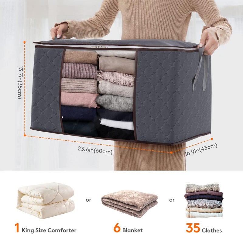 large capacity clothes storage bag organizer with reinforced handle thick fabric for comforters, blankets, bedding, foldable with sturdy zipper, clear window, 3 pack, 90l, assorted colors - Image 3
