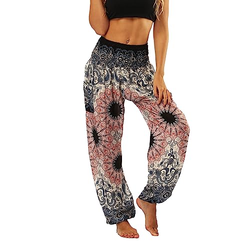 Lu's Chic Women's Boho Pants Harem Smocked Waist Yoga Hippie Palazzo Summer Beach Pants Pattern10 One Size - Image 1