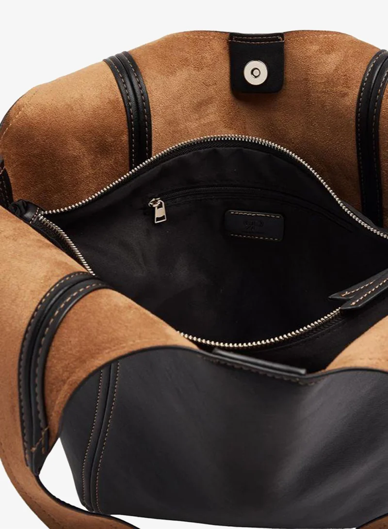 Parfois Black Shopper Bag With Topstitching for Women | Best Price UAE