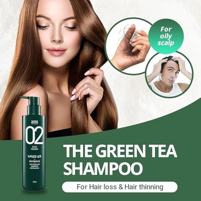 amos PROFESSIONAL THE GREEN TEA SHAMPOO REFRESH [FOR OILY SCALP] 17.6OZ (500G) | ANTI-HAIR LOSS KOREAN HAIR GROWTH SHAMPOO FOR CLEANSE EXCESS SEBUM - Image 3