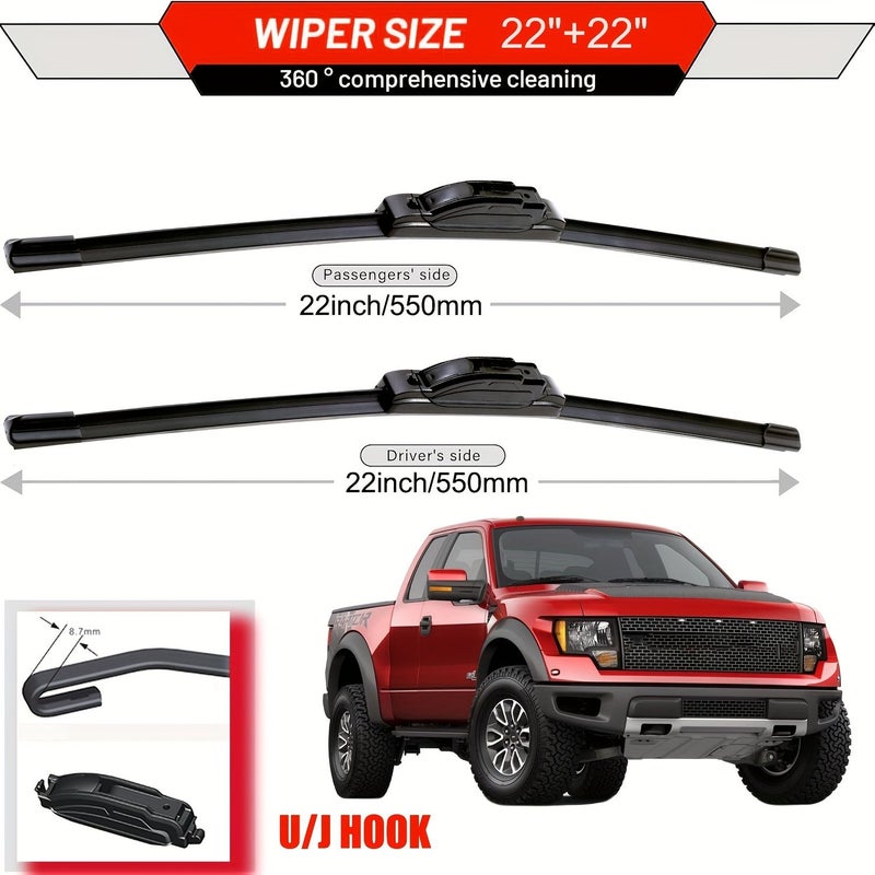 For Ford F150 Windshield Wipers 22 Inch All Season Quiet Durable Easy Installation Pair Pack - Image 1