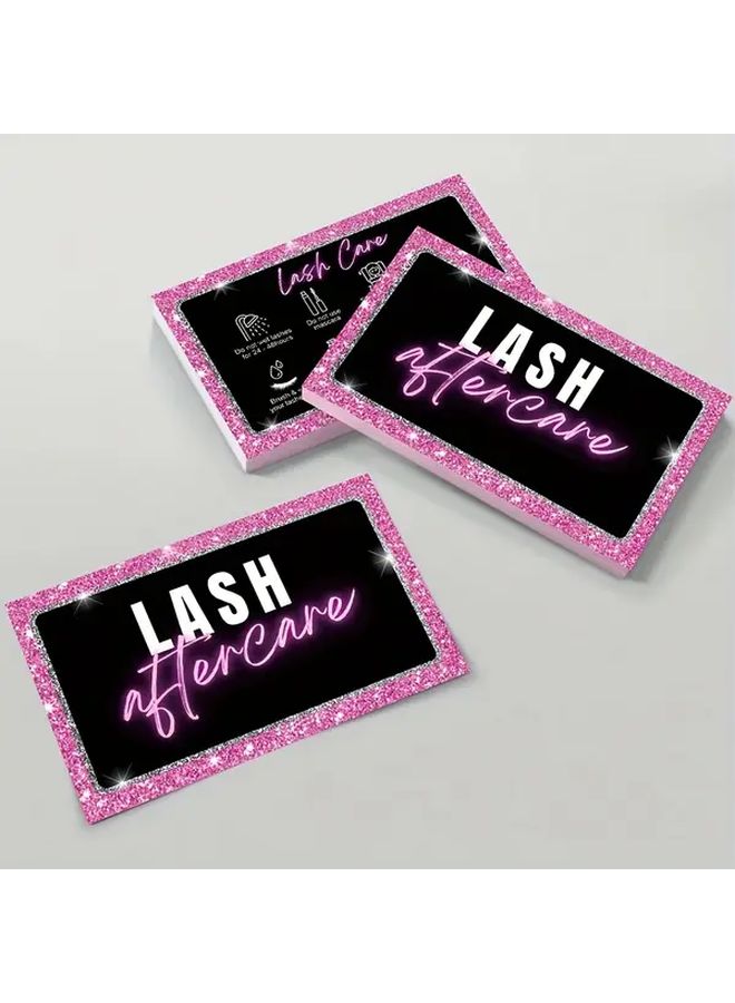 Matte Finish 50pcs Eyelash Care Cards Pink Glitter English - Image 4