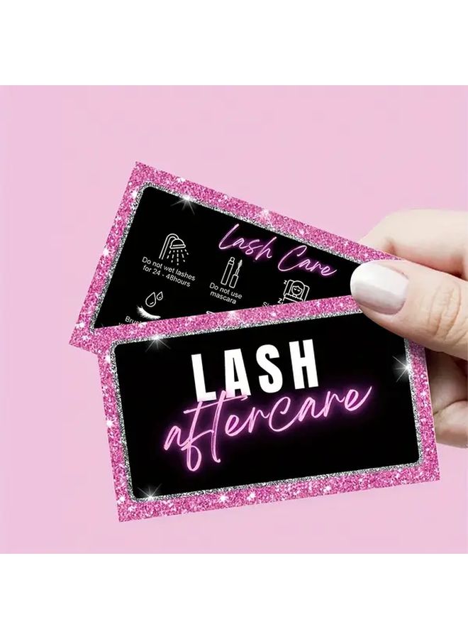 Matte Finish 50pcs Eyelash Care Cards Pink Glitter English - Image 3