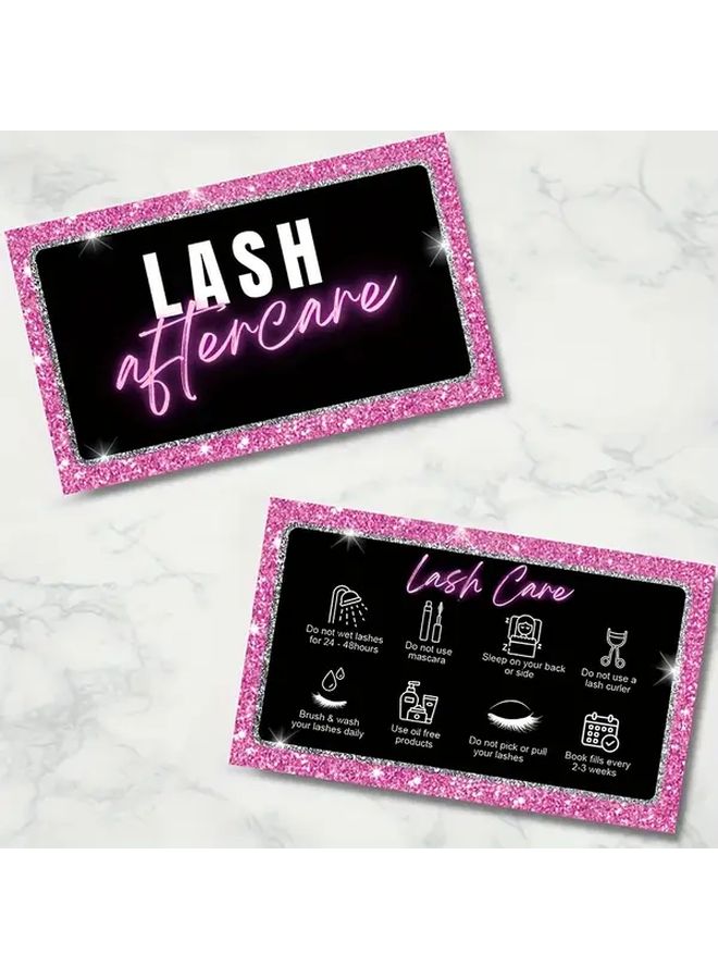 Matte Finish 50pcs Eyelash Care Cards Pink Glitter English - Image 5