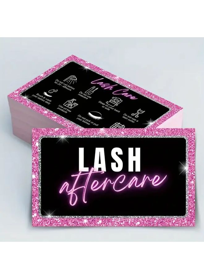 Matte Finish 50pcs Eyelash Care Cards Pink Glitter English - Image 1